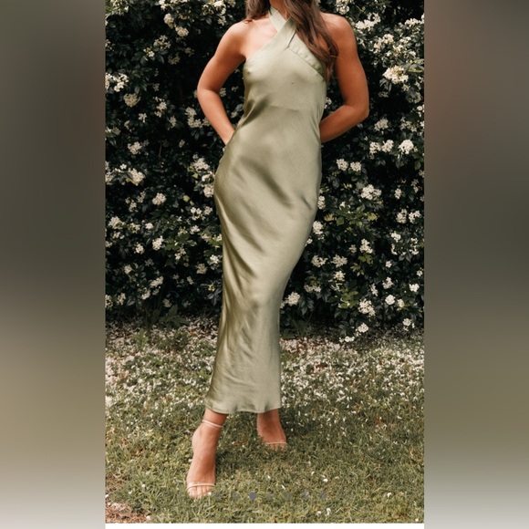 Gracie Midi Dress green silk halter Size US6 - Picture 3 of 4